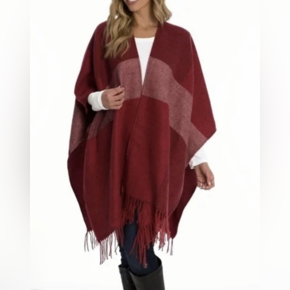 WOOLRICH Mod Maroon Colorblock Cozy & Soft Fleece Blanket Wrap Shawl One Size